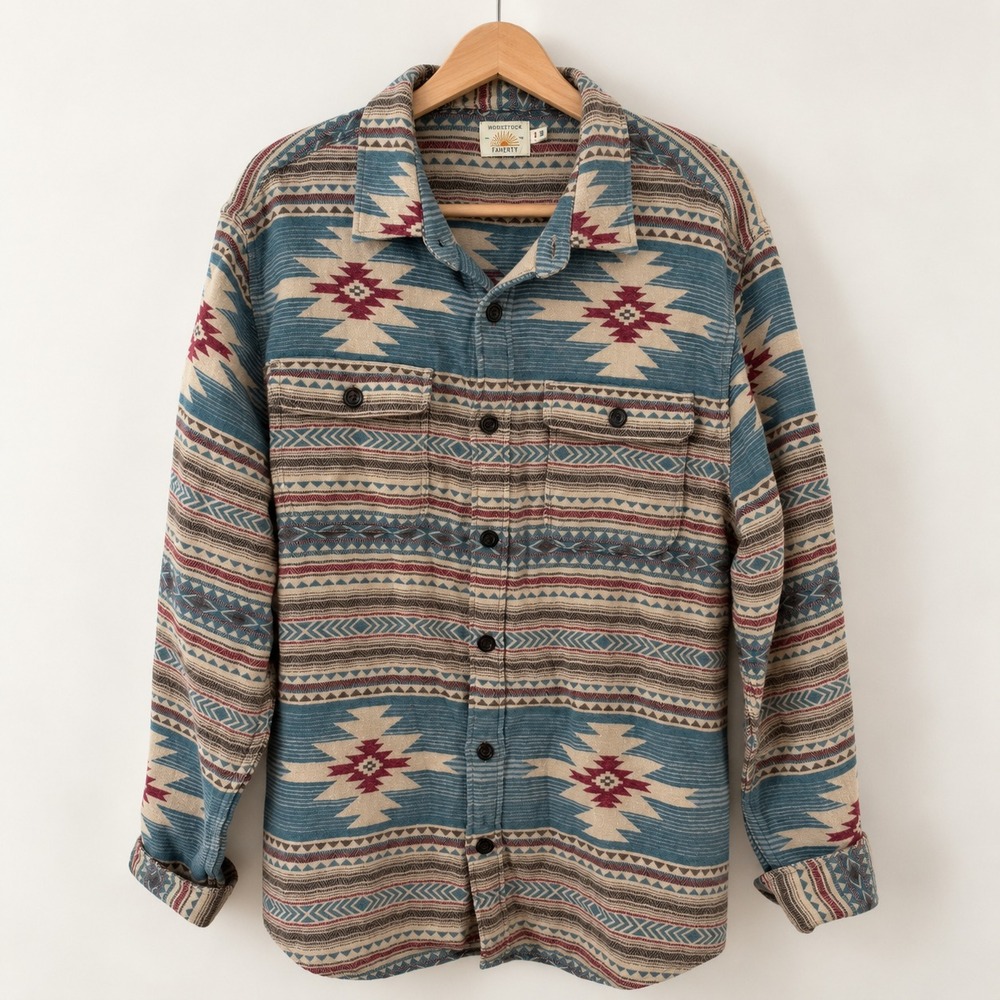 Faherty Men Medium Doug Good Feather Canyon Overshirt Southwestern Aztec $198